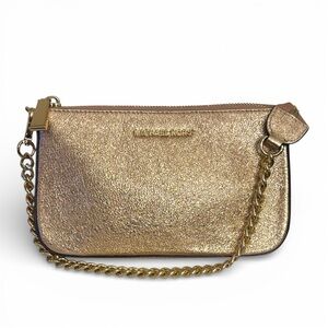 Michael Kors Jet Set Rose Gold Glitter Pochette On Gold Chain